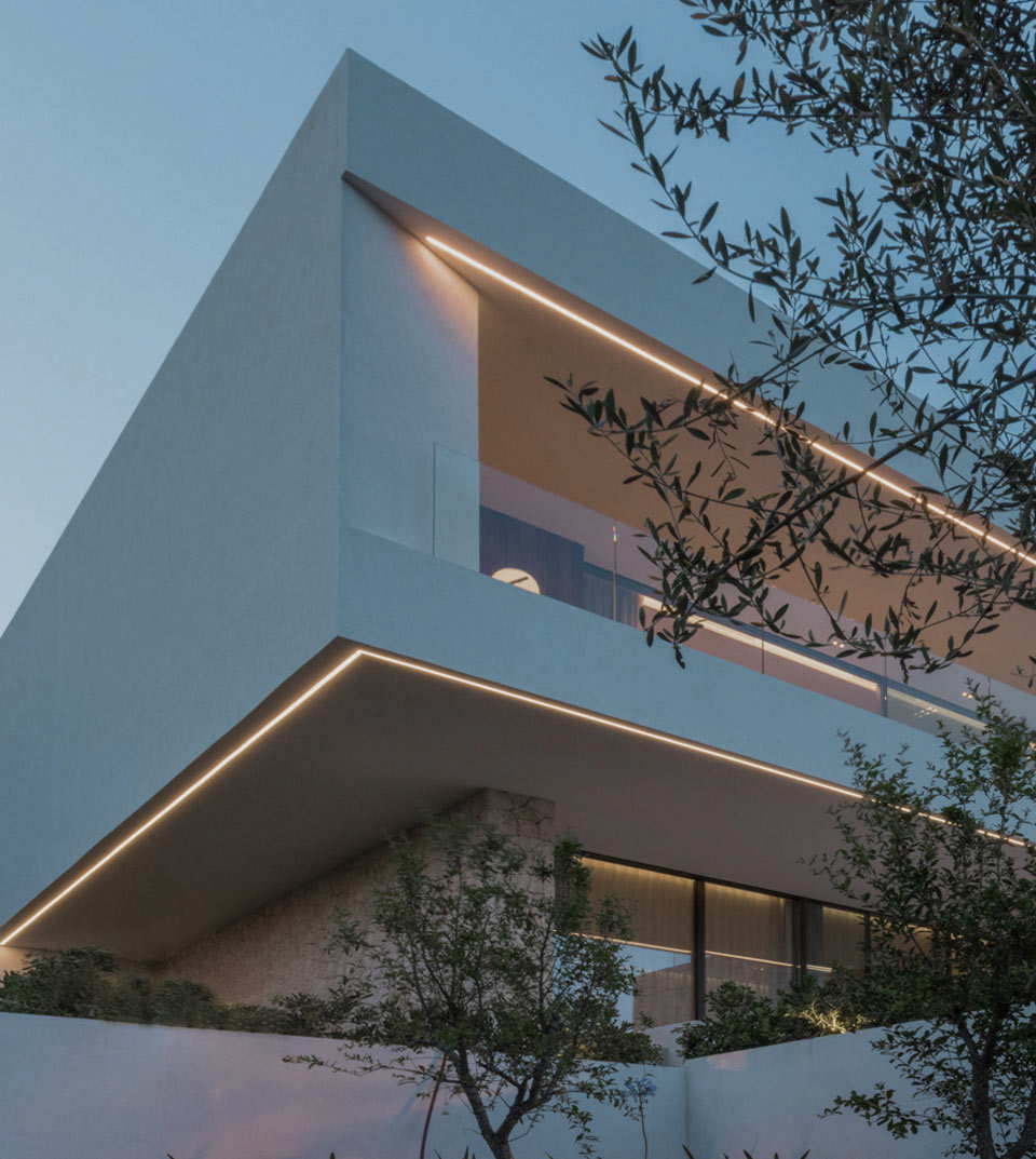 Detalle de la fachada en esquina de la Villa Alejandra, proyecto living de OCN