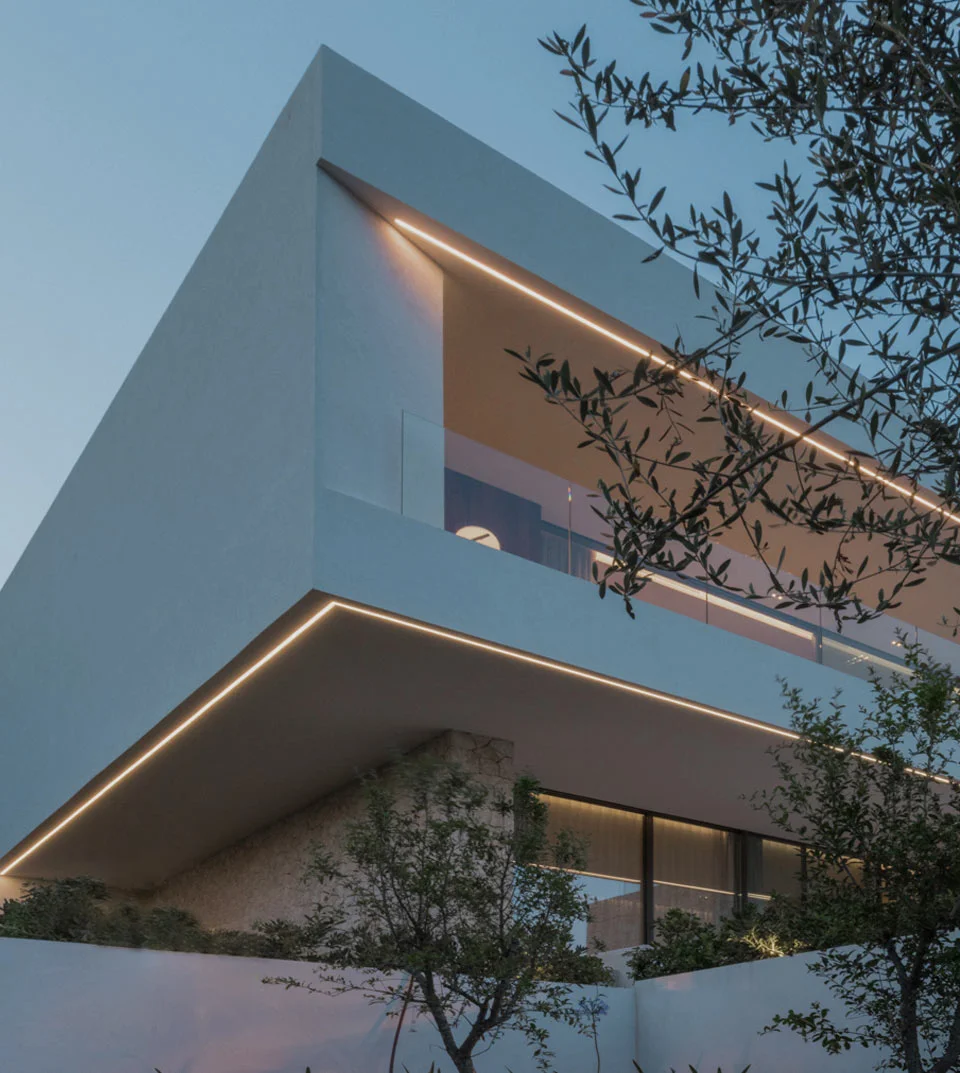 Detalle de la fachada en esquina de la Villa Alejandra, proyecto living de OCN