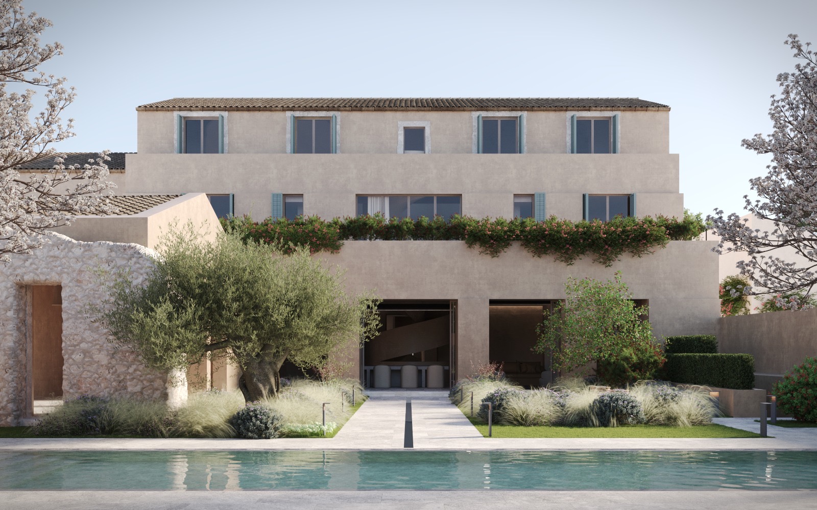 Fachada de Kahn Llompart, vivienda en Porreres, Mallorca