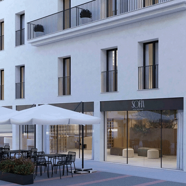 Fachada del Hotel Sofía, hotel boutique en Gandía, proyecto de OCN